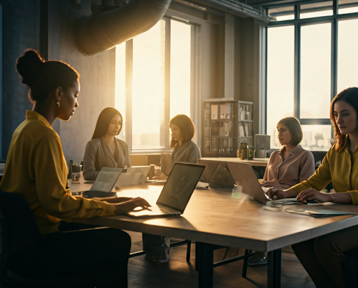 Diverse tech women collaborating